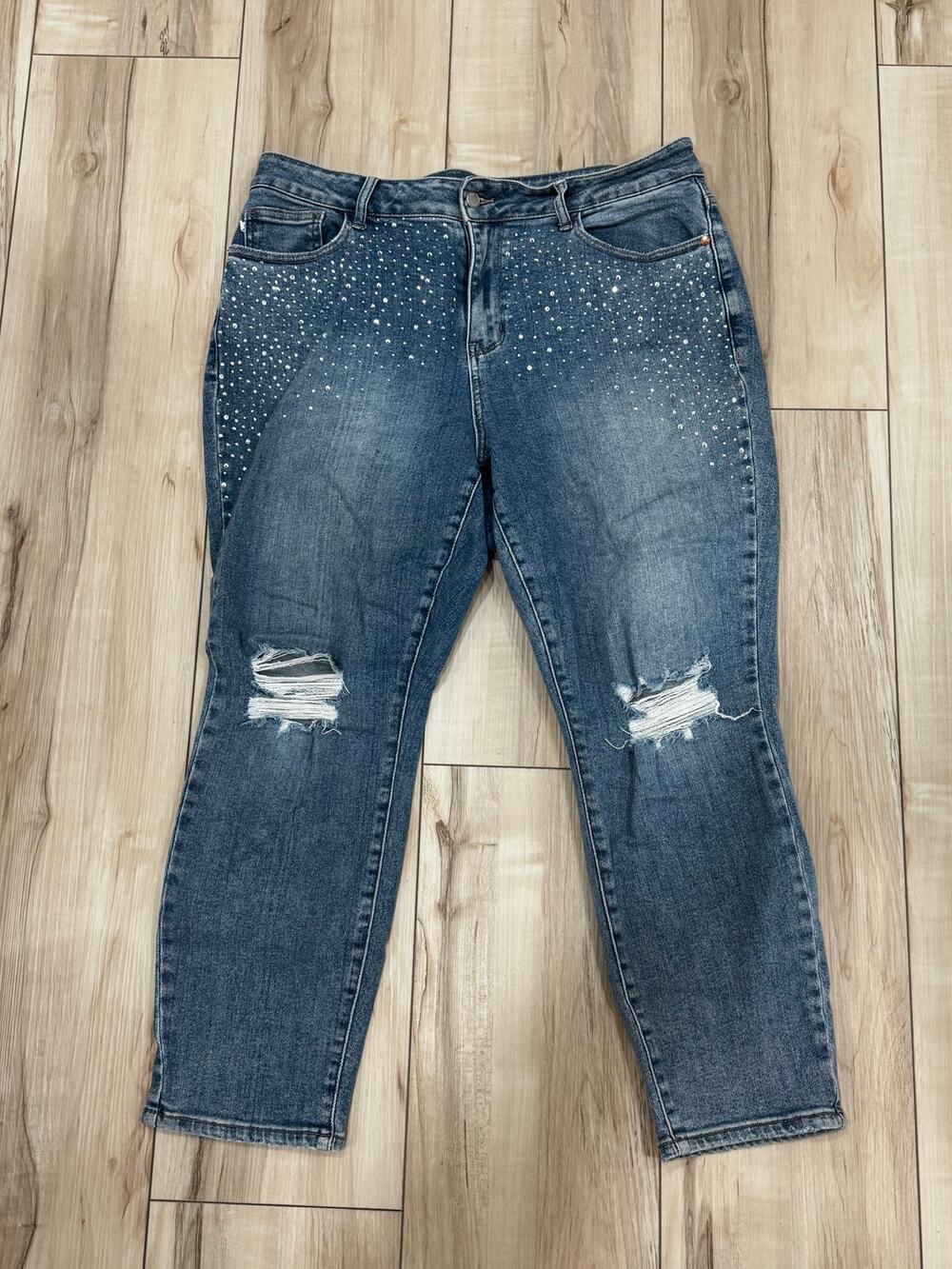 Judy Blue High Waist Rhinestone Embellished Destroyed Slim Denim Jeans 88565 16W